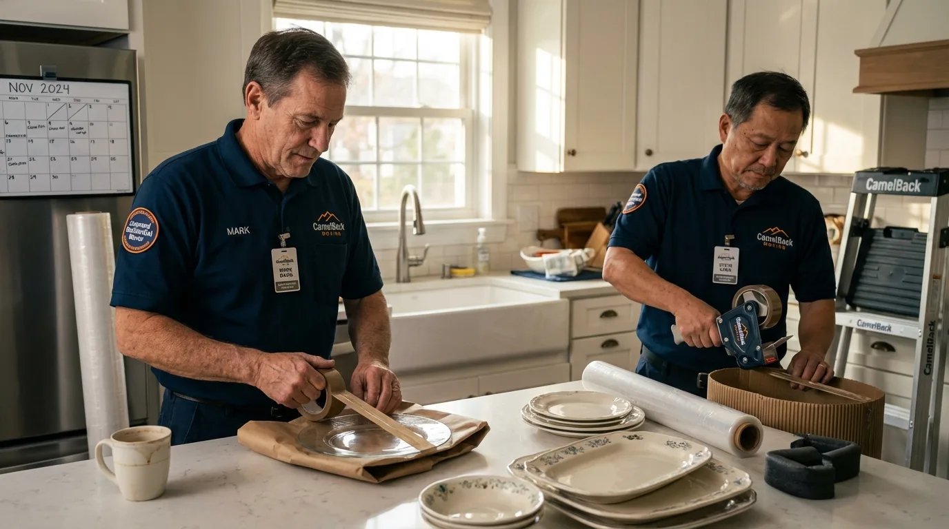 Professional crew packing kitchen dishware in Oakmont, PA
